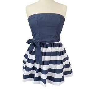 Hollister Y2K Strapless Dress Blue Stripes Bustier Fit Flare Nautical Preppy-S